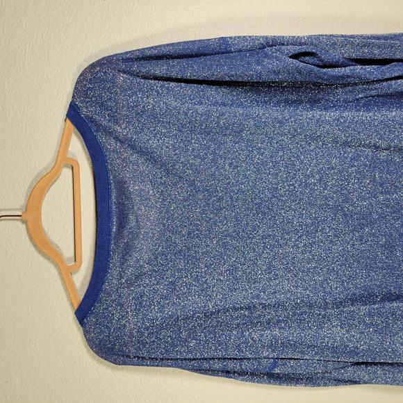 a.n.a Blue Metallic Lightweight Knit Long Sleeve High Low Sweater Women Sz XL - Picture 7 of 9